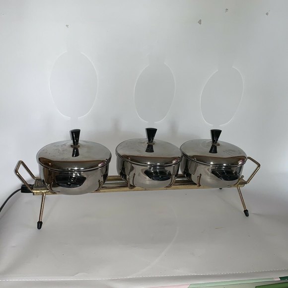 Vintage Farberware Buffet 3 Chafer Server Warmer Stainless Steel Model 383 MCM - Picture 5 of 8